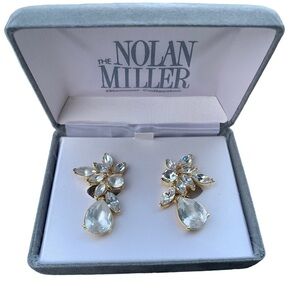 Vintage Nolan Miller Glamour Collection Swarovski Crystal Gold Cocktail Earrings